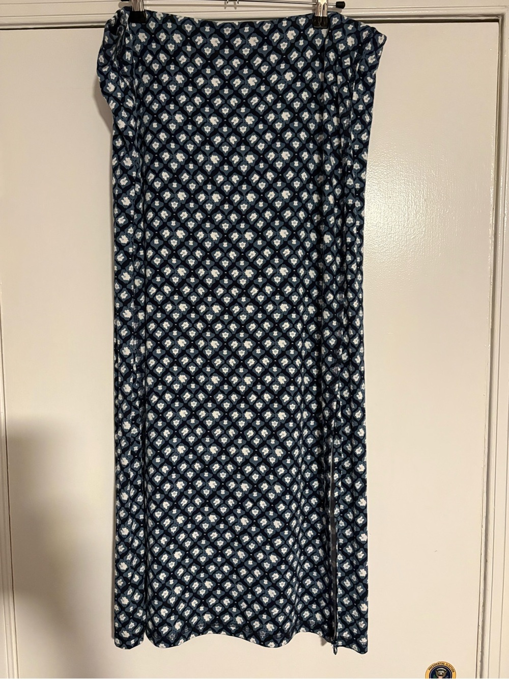 NWT LOFT Outlet XL Blue Floral Geometric Stretch Maxi Skirt